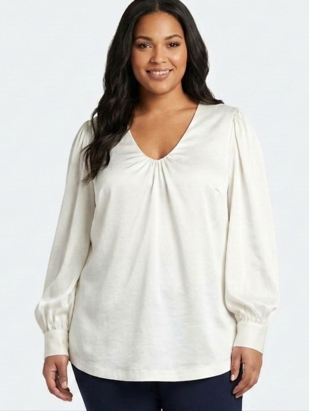0X Melissa McCarthy Seven7 Cream V-Neck Blouse Satin Plus Size